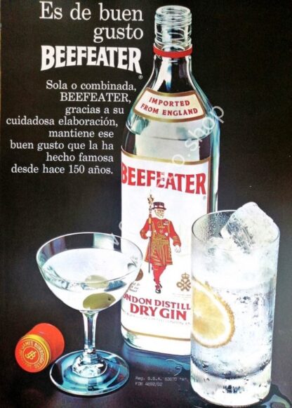 CARTEL PUBLICIDAD RETRO DE GINEBRA BEEFEATHER 1970s N12