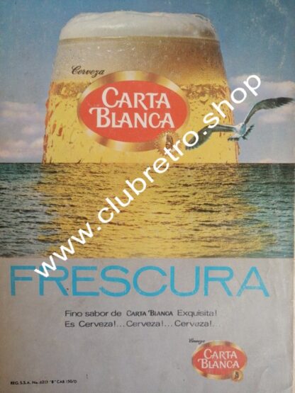 AFICHE RETRO ORIGINAL DE CERVEZA CARTA BLANCA 1970s /5