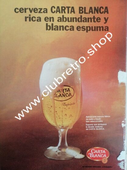 AFICHE RETRO ORIGINAL DE CERVEZA CARTA BLANCA 1970s /7