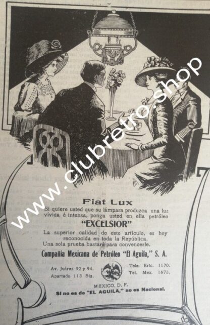 AFICHE PUBLICIDAD ANTIGUA ORIGINAL LAMPARA DE PETROLEO EXCELSIOR 1912