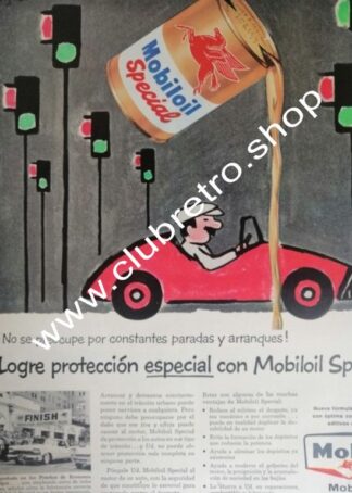 CARTEL PUBLICIDAD RETRO. LUBRICANTES MOBIL OIL 1950s DIBUJO DE SAVIGNAC N1