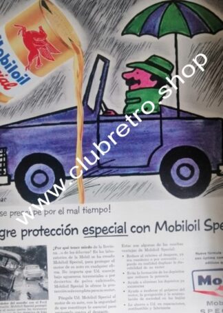 CARTEL PUBLICIDAD RETRO. LUBRICANTES MOBIL OIL 1950s DIBUJO DE SAVIGNAC N2