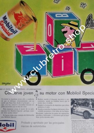 CARTEL PUBLICIDAD RETRO. LUBRICANTES MOBIL OIL 1950s DIBUJO DE SAVIGNAC N3
