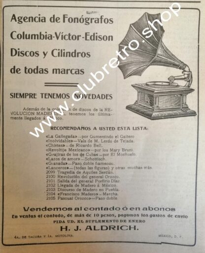 AFICHE PUBLICIDAD ANTIGUA. GRAMOFONOS EDISON Y OTROS 1911