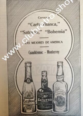 AFICHE PUBLICIDAD ANTIGUA. CERVECERIA CUAUHTEMOC 1912 RARO 3