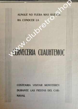 AFICHE PUBLICIDAD ANTIGUA. CERVECERIA CUAUHTEMOC 1912 /5