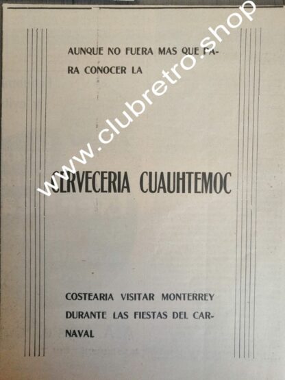 AFICHE PUBLICIDAD ANTIGUA. CERVECERIA CUAUHTEMOC 1912 /5