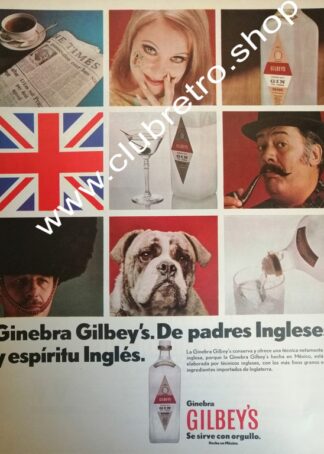 CARTEL PUBLICIDAD RETRO ORIGINAL. GINEBRA GILBEYS 1960s
