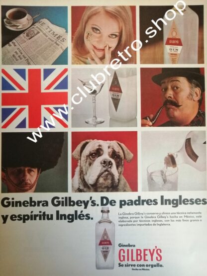 CARTEL PUBLICIDAD RETRO ORIGINAL. GINEBRA GILBEYS 1960s