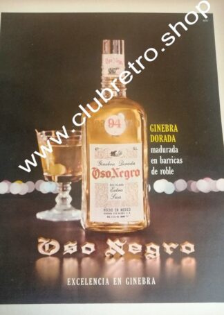 CARTEL PUBLICIDAD RETRO ORIGINAL GINEBRA OSO NEGRO DORADO 1960s /9