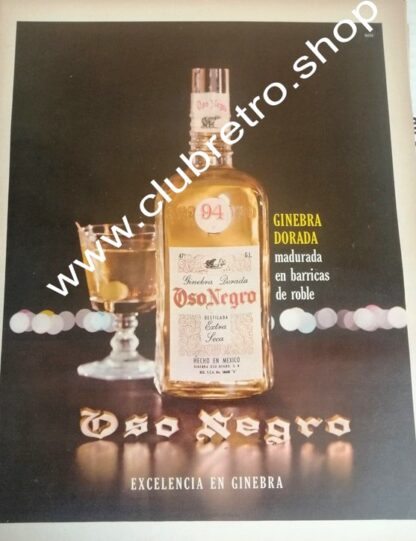 CARTEL PUBLICIDAD RETRO ORIGINAL GINEBRA OSO NEGRO DORADO 1960s /9