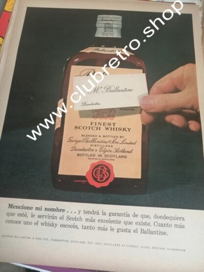 CARTEL DE PUBLICIDAD RETRO ORIGINAL WHISKY BALLANTINES 1950s /11