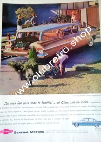 AFICHE DE PUBLICIDAD VINTAGE AUTOS CHEVROLET VAGONETA 1959