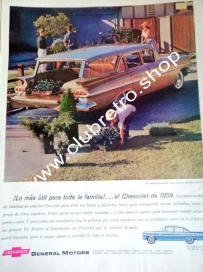AFICHE DE PUBLICIDAD VINTAGE AUTOS CHEVROLET VAGONETA 1959