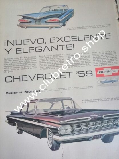 AFICHE DE PUBLICIDAD VINTAGE AUTOS CHEVROLET BELAIR 1959