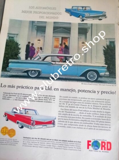 AFICHE DE PUBLICIDAD VINTAGE AUTOS CHEVROLET FAIRLANE 500 1959
