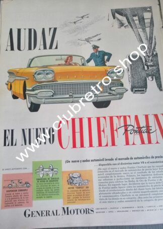 AFICHE DE PUBLICIDAD VINTAGE AUTOS PONTIAC CHIEFTAIN 1958 /10