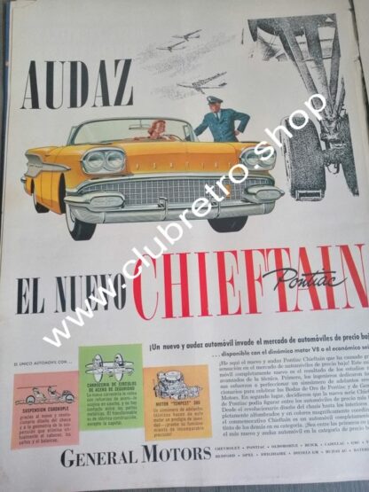 AFICHE DE PUBLICIDAD VINTAGE AUTOS PONTIAC CHIEFTAIN 1958 /10