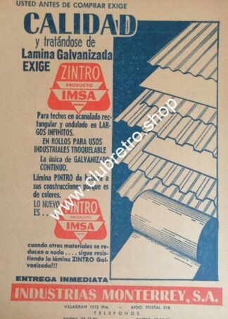 PUBLICIDAD RETRO DE MONTERREY. IMSA. INDUSTRIAS MONTERREY 1960s