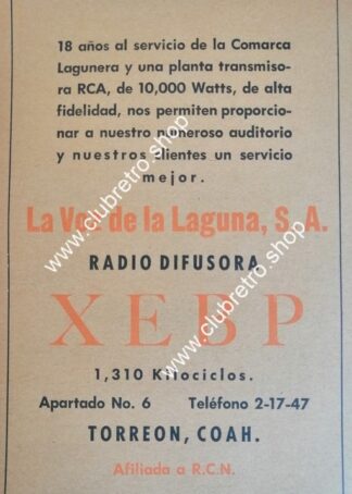 AFICHE DE PUBLICIDAD RETRO RADIO DIFUSORA XEDN TORREON 1957 /247