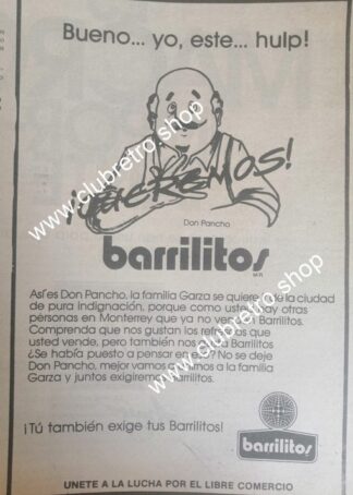 AFICHE PUBLICITARIO RETRO. PROTESTA CONTRA BARRILITOS 1989 MONTERREY /3