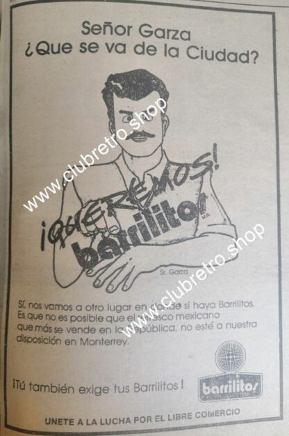 AFICHE PUBLICITARIO RETRO. PROTESTA CONTRA BARRILITOS 1989 MONTERREY