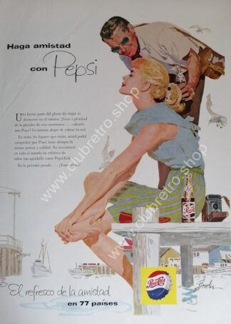 CARTEL DE PUBLICIDAD VINTAGE ORIGINAL DE PEPSI 1958 ARTISTICO N31