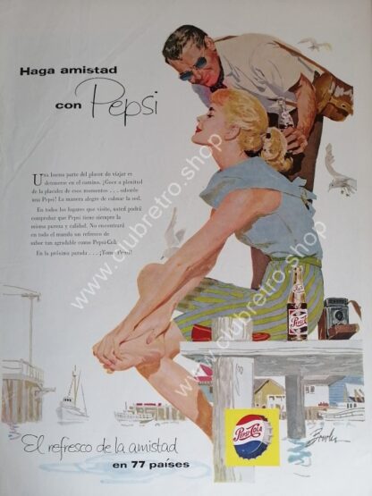 CARTEL DE PUBLICIDAD VINTAGE ORIGINAL DE PEPSI 1958 ARTISTICO N31