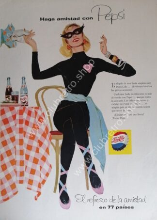 CARTEL DE PUBLICIDAD VINTAGE ORIGINAL DE PEPSI 1958 ARTISTICO N30