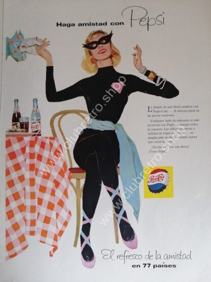 CARTEL DE PUBLICIDAD VINTAGE ORIGINAL DE PEPSI 1958 ARTISTICO N30