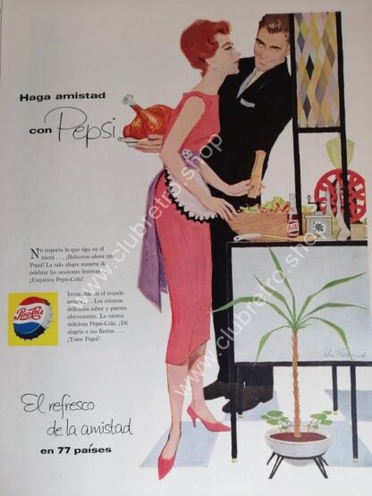 GENUINO CARTEL DE PUBLICIDAD RETRO DE PEPSI 1958 ARTISTICO N29