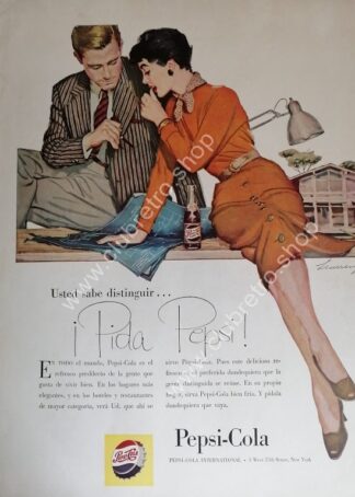 GENUINO CARTEL DE PUBLICIDAD RETRO DE PEPSI 1955 ARTISTICO N23