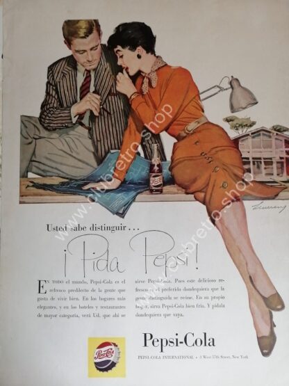 GENUINO CARTEL DE PUBLICIDAD RETRO DE PEPSI 1955 ARTISTICO N23