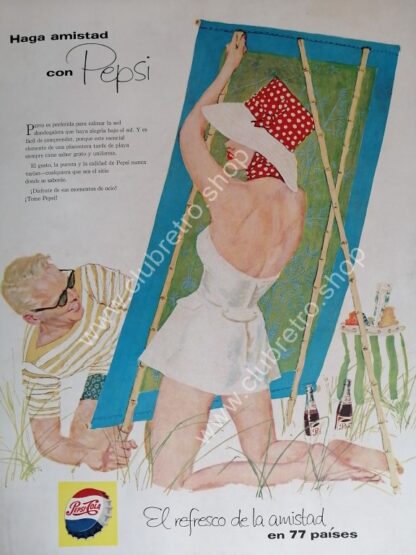 GENUINO CARTEL DE PUBLICIDAD RETRO DE PEPSI 1955 ARTISTICO N22