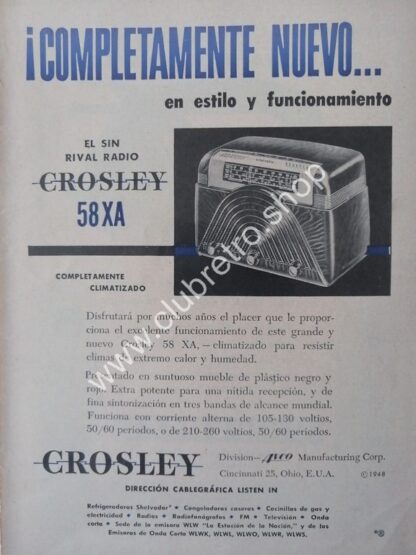 CARTEL ANTIGUO ORIGINAL. RADIOS CROSLEY 58XA 1940s /8