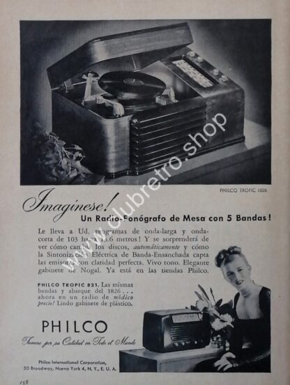 CARTEL ANTIGUO ORIGINAL. TOCA DISCOS PHILCO TROPIC 1940s /9