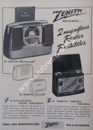 CARTEL ANTIGUO ORIGINAL. RADIO ZENITH UNIVERSAL 1940s /11