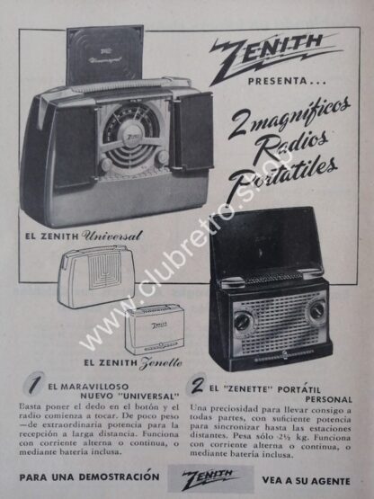 CARTEL ANTIGUO ORIGINAL. RADIO ZENITH UNIVERSAL 1940s /11