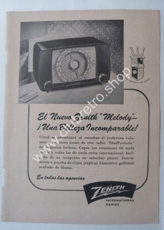 AFICHE ANTIGUO ORIGINAL. RADIO ZENITH 1940s /2