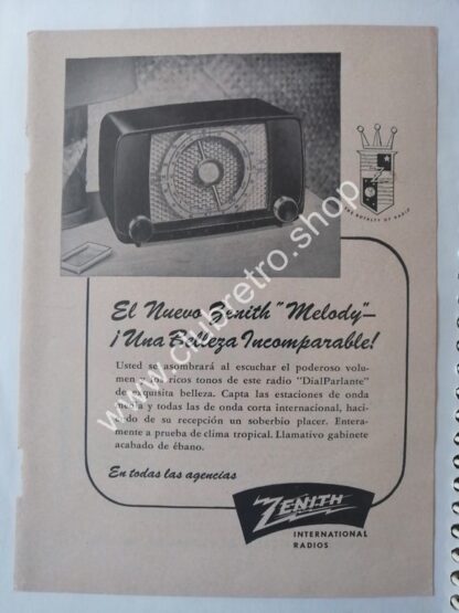 AFICHE ANTIGUO ORIGINAL. RADIO ZENITH 1940s /2