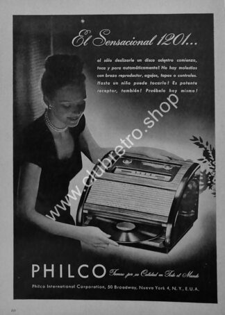 CARTEL RETRO ORIGINAL RADIO FONOGRAFO PHILCO 1201 1940s /24