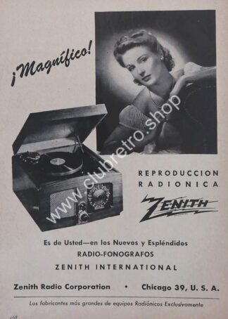 CARTEL RETRO ORIGINAL RADIO FONOGRAFO ZENITH 1940s /29