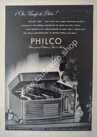 CARTEL ANTIGUO ORIGINAL. RADIOS TOCADISCOS PHILCO 1940s 5