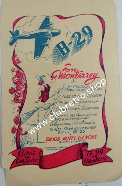 SUPER RARO. AFICHE ANTIGUO CABARET B29. MONTERREY 1943 - Image 3