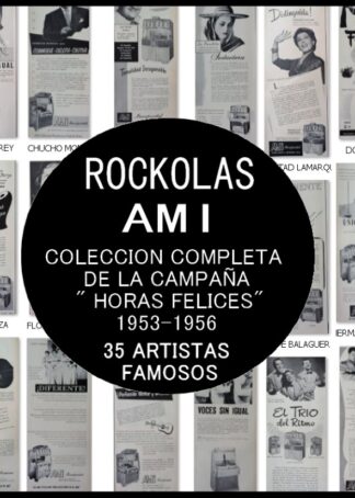 CARTEL ANTIGUO ORIGINAL DE SERIE COMPLETA 37 AFICHES ROCKOLAS AMI Y ARTISTAS FAMOSOS 1953-56