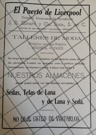 CARTEL ANTIGUO TIENDA EL PUERTO DE LIVERPOOL 1910 -45