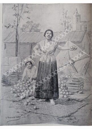 GRABADO ANTIGUO LEANDRO IZAGUIRRE 1896 LA NARANJERA