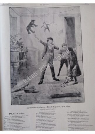 GRABADO RELIGIOSO ANTIGUO 1896 QUEMA DE JUDAS