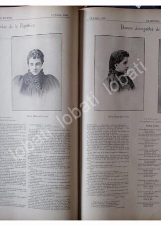 GRABADO ANTIGUO DAMAS DE SOCIEDAD/ DE JOSE LUPERCIO 1896