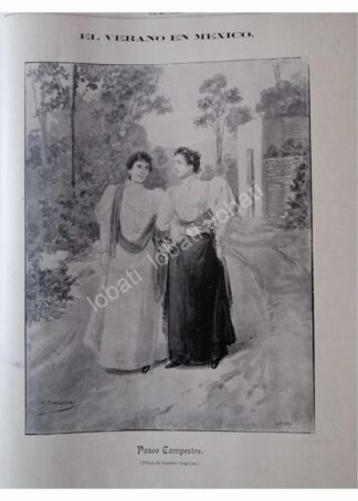 GRABADO ANTIGUO 1896 LEANDRO IZAGUIRRE, PASEO CAMPESTRE